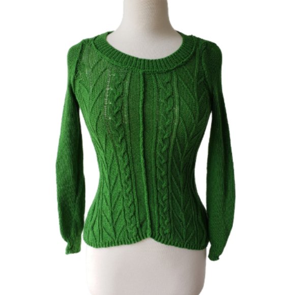 Anthropologie Sweaters - Anthropologie Green Cable Knit Sweater